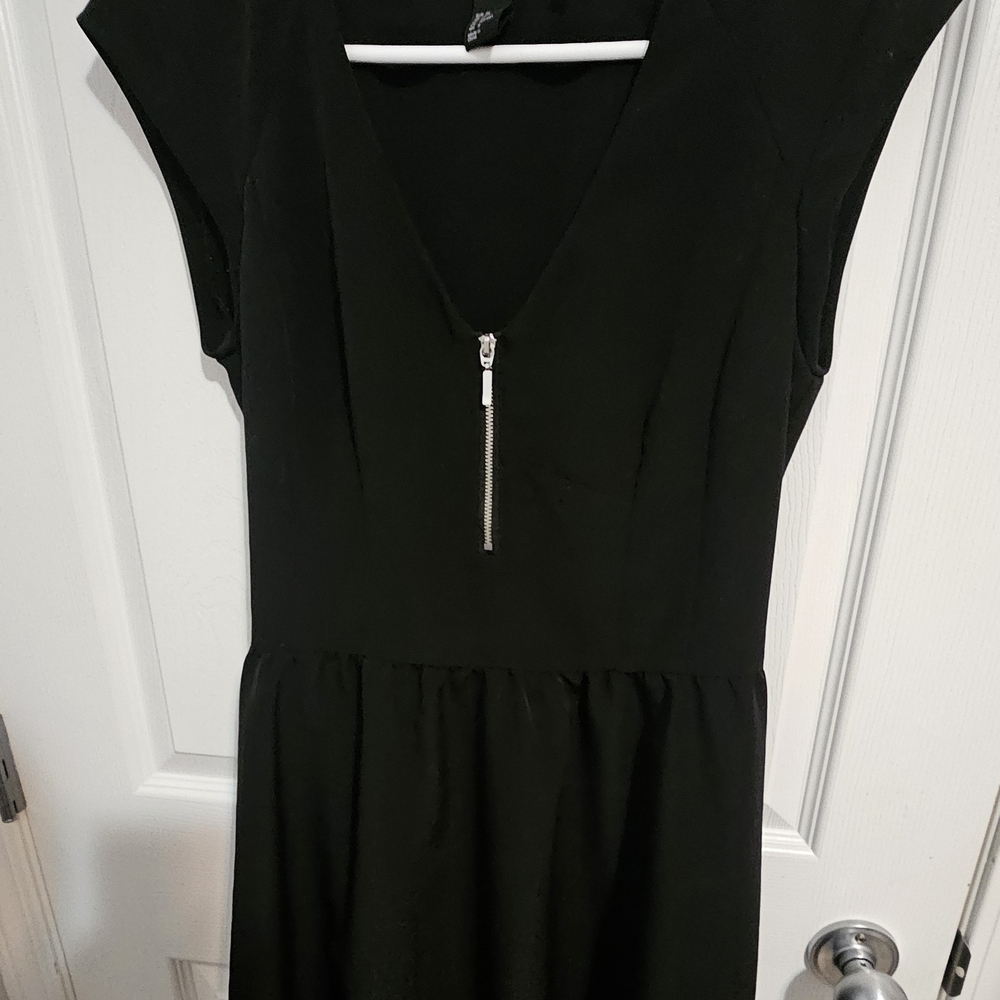 H&M Women's Black Midi Dress 1/4 Zip Up V-Neck US Size 8